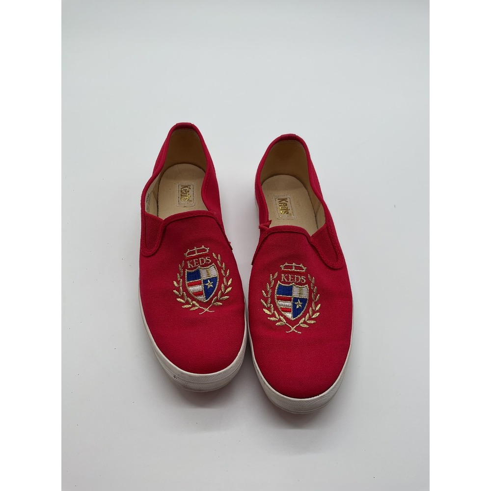Keds Red Slip-On Sneakers with Embroidered Crest